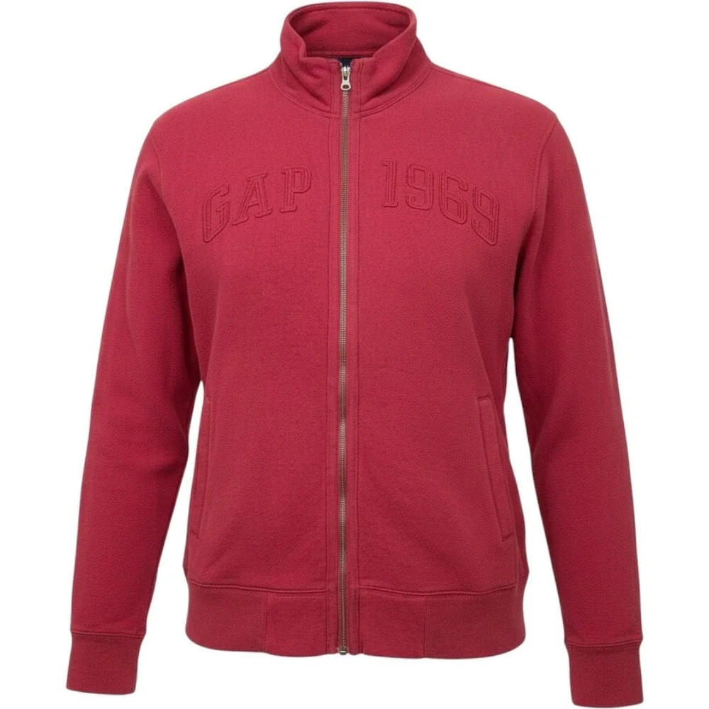 Mens‎ Y2K Vtg Full Zip Track Jacket Red Embroidered Logo 1969 Fleece GAP Large